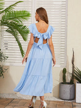 Light Blue Tiered Midi Dress with Back Tie