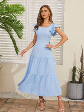 Light Blue Tiered Midi Dress with Back Tie