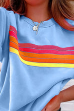 Light Blue Womens T Shirt with Colorful Stripes