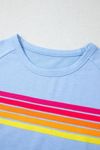 Light Blue Womens T Shirt with Colorful Stripes Woman T Shirts