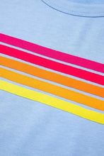 Light Blue Womens T Shirt with Colorful Stripes Woman T Shirts