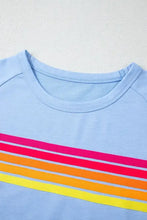 Light Blue Womens T Shirt with Colorful Stripes Woman T Shirts