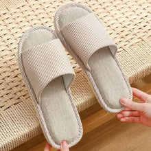 Light brown and white striped open toe flats slippers for home