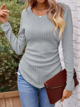 Light Gray Ribbed Long Sleeve V Neck Knit Top for Women Woman T Shirts