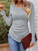Light Gray Ribbed Long Sleeve V Neck Knit Top for Women