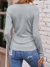 Light Gray Ribbed Long Sleeve V Neck Knit Top for Women