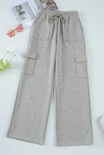 Light gray wide-leg drawstring active pants with pockets