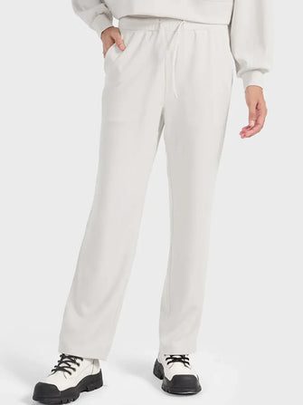 Light Gray Wide-Legged Drawstring Sweatpants for Women Ivory