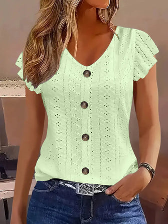 Light Green Eyelet Flutter Sleeve Blouse for Women Neon Green