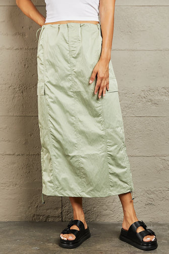 Light Green High Waist Cargo Midi Skirt for Women Light Green