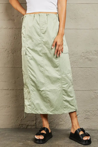 Light Green High Waist Cargo Midi Skirt for Women Light Green Woman Skirts