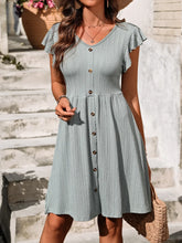 Light Green Knit Button Down Dress with Ruffle Detail