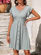 Light Green Knit Button Down Dress with Ruffle Detail Sage