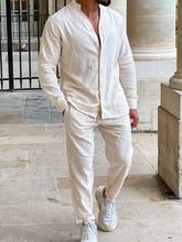 Light Green Linen Jumpsuit Two Piece Set for Men 100 Percent Cotton Beige Mens Sets