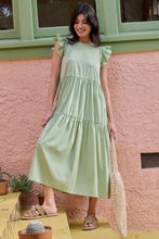 Light Green Ruffle Short Sleeve Tiered Maxi Dress
