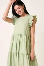 Light green ruffle short sleeve tiered maxi dress with ruffled sleeves