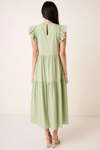 Light Green Ruffle Short Sleeve Tiered Maxi Dress