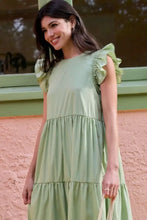 Light Green Ruffle Short Sleeve Tiered Maxi Dress Casual Dresses