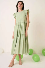 Light green ruffle short sleeve tiered maxi dress