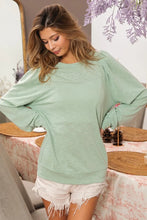 Light Green Slub Terry Puff Shoulder Sweatshirt for Women SAGE