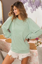 Light Green Slub Terry Puff Shoulder Sweatshirt for Women Woman T Shirts