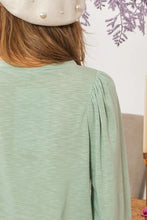 Light Green Slub Terry Puff Shoulder Sweatshirt for Women Woman T Shirts