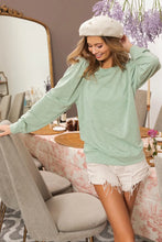 Light Green Slub Terry Puff Shoulder Sweatshirt for Women