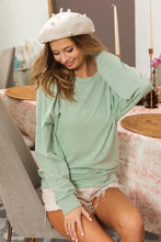 Light Green Slub Terry Puff Shoulder Sweatshirt for Women Woman T Shirts