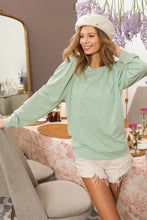 Light Green Slub Terry Puff Shoulder Sweatshirt for Women Woman T Shirts