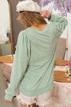 Light Green Slub Terry Puff Shoulder Sweatshirt for Women Woman T Shirts