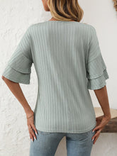Light Green V-Neck Tiered Ruffle Sleeve Top for Women