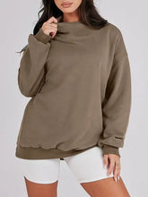 Women’s light grey mock neck drop shoulder long sleeve sweatshirt