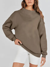 Olive green oversized mock neck drop shoulder long sleeve sweatshirt