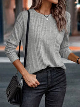 Light grey ribbed round neck long sleeve women’s top