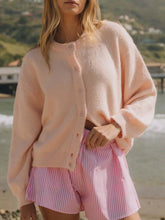 Light Pink Cardigan and Striped Shorts Set for Women Watermelon pink