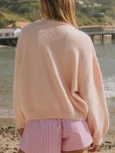 Light Pink Cardigan and Striped Shorts Set for Women