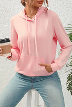 Light pink drawstring long sleeve hoodie with kangaroo pocket