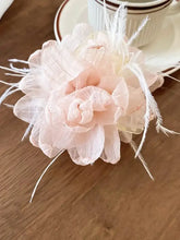 Light pink feather trim flower hair claw clip for women
