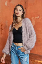 Light pink fuzzy cardigan sweater for women, Adora fuzzy sweater