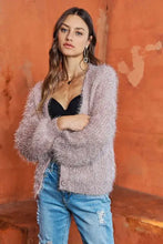 Light pink Adora fuzzy sweater cardigan for women, long-sleeve knit