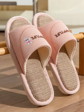 Light pink open toe flats slippers with woven insoles and rabbit embroidery