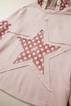 Light pink star long sleeve hoodie with floral applique and distressed details