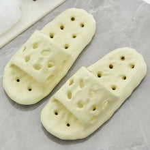 Light yellow perforated open toe flats slippers with holes