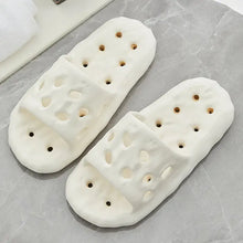 White perforated open toe flats slippers with anti-slip holes