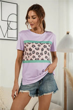 Lilac Leopard Print T Shirt with Regular Sleeve Length for Women Woman T Shirts