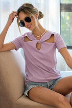 Lilac Rib Knit Twist Detailed Cutout Top for Women LAVENDER