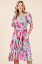 Lime N Chili watercolor print tie waist midi dress with colorful florals