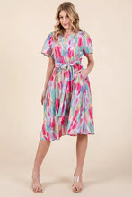 Lime N Chili watercolor print tie waist midi dress in pastel tie-dye