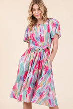 Lime N Chili watercolor print tie waist pastel tie-dye midi dress