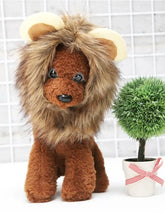 Brown lion mane pet headwear with faux fur mane for pets